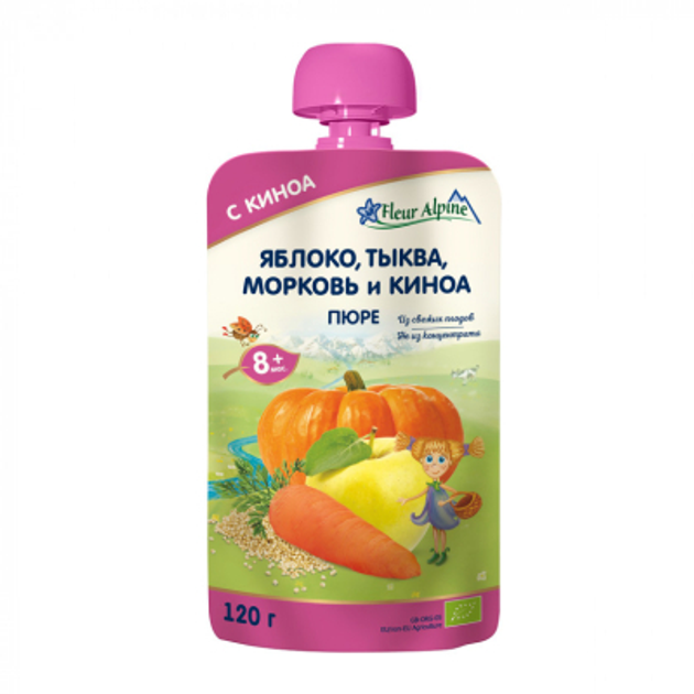 Дитяче пюре Fleur Alpine Яблуко Морква Гарбуз з Кіноа 120 г (1284036) - зображення 1