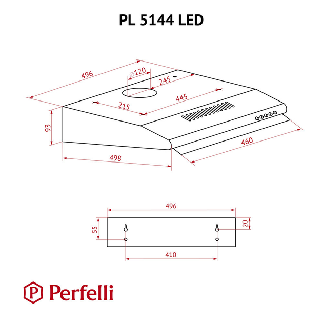 Коричневая кухонная вытяжка Perfelli PL 5144 BR LED, плоская стандартная, под навесной шкаф, шириной 50 см - изображение 2