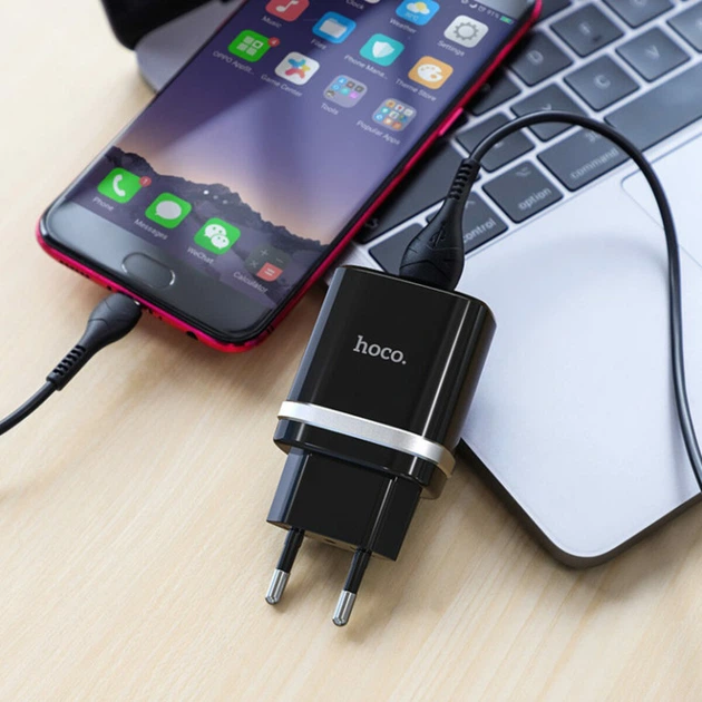 СЗУ Hoco C12Q QC3.0 Micro (СЗУ USB 3A, 18W/Cable MicroUSB) black - Фото 4 СЗУ Hoco C12Q QC3.0 Micro (СЗУ USB 3A, 18W/Cable MicroUSB) black - зображення 4