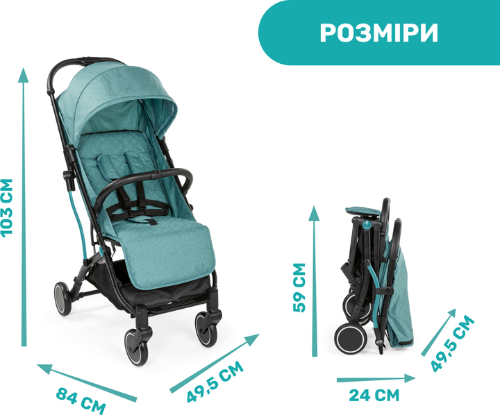 Прогулочная коляска Chicco Trolley Me Бирюзовая (79865.84) - Фото 5 Прогулочная коляска Chicco Trolley Me Бирюзовая (79865.84) - изображение 5