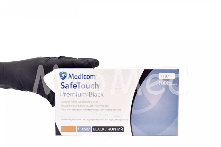 Нітрилові рукавиці Medicom SafeTouch® Premium без пудри текстуровані розмір XS 100 шт. Чорні (5.0 г) - зображення 1