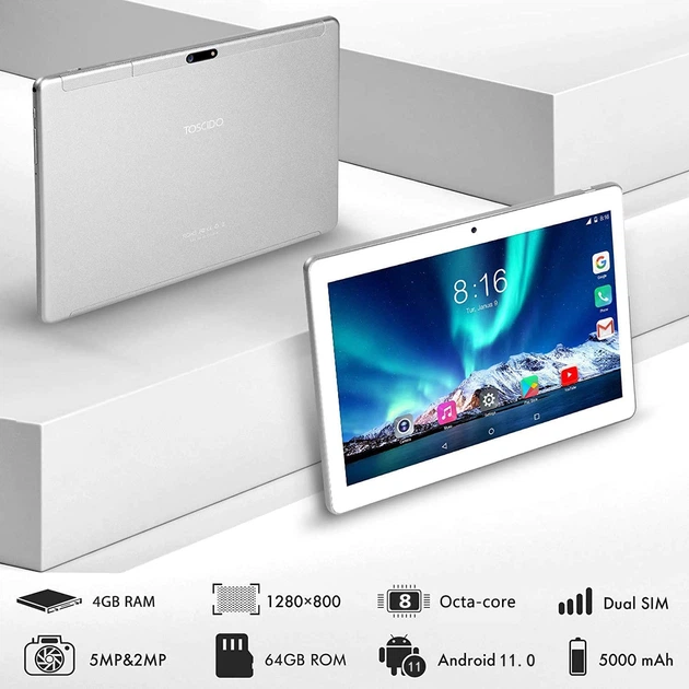Планшет 10" Full HD Toscido X109 4/64Gb 4 ядра Android 10 5000 mAh Сріблястий + Клавіатура, мишка - изображение 3