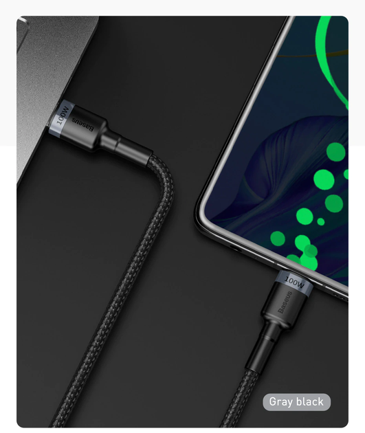 Кабель Baseus Cafule PD2.0 60W flash charging USB cableType-C-Type-C (20V 3A)2M Gray+Black (CATKLF-HG1) - Фото 9 Кабель Baseus Cafule PD2.0 60W flash charging USB cableType-C-Type-C (20V 3A)2M Gray+Black (CATKLF-HG1) - изображение 9