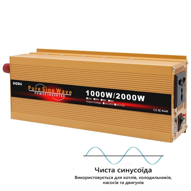 Автомобильный инвертор Relato PS1000, 12/220V, 1000Вт (чистый синус)