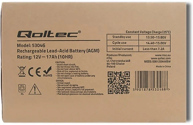 Akumulator Qoltec AGM 12V-17Ah max. 255A (5901878530468) - obraz 6