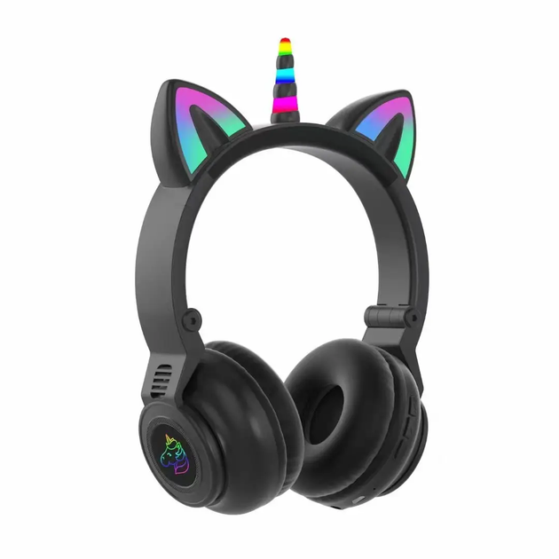 Беспроводные наушники Единорог с кошачьими Ушками Bluetooth Cat STN-27 с микрофоном и MP3 плеером RGB подсветка + слот для SD-карты Черные - Фото 4 Беспроводные наушники Единорог с кошачьими Ушками Bluetooth Cat STN-27 с микрофоном и MP3 плеером RGB подсветка + слот для SD-карты Черные - изображение 4
