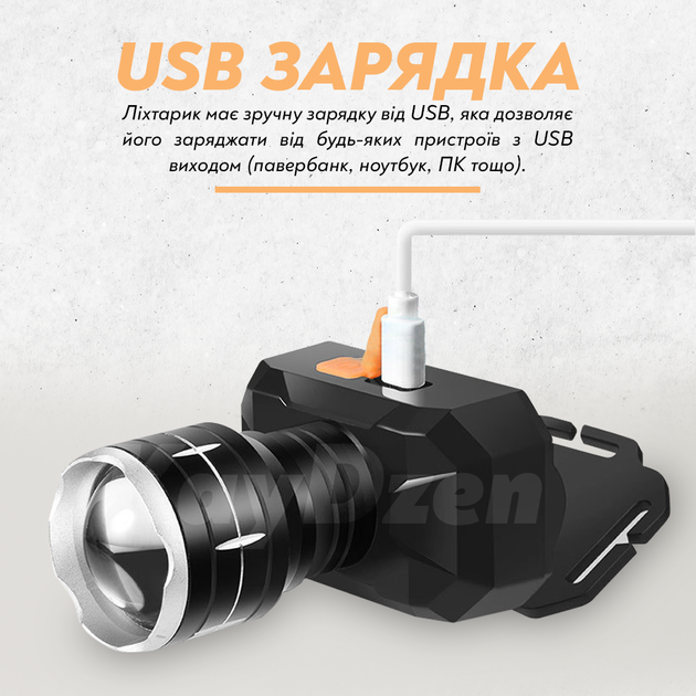Налобний ліхтар Police SQ-701 акумуляторний LED ліхтарик - зображення 2