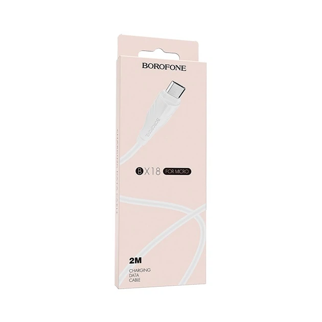 Кабель BOROFONE BX18 Optimal USB - Micro USB (1.6A) (2M) Білий - Фото 2 Кабель BOROFONE BX18 Optimal USB - Micro USB (1.6A) (2M) Білий - зображення 2