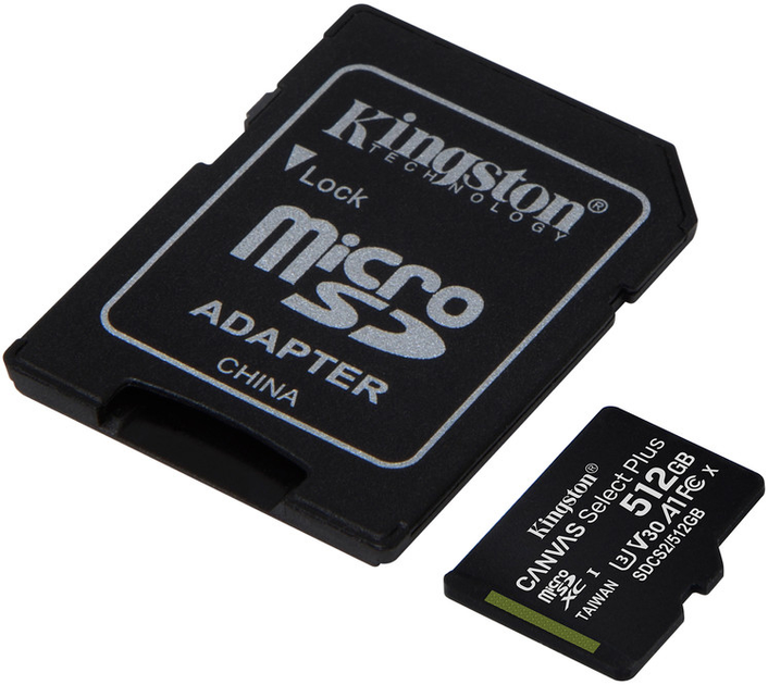 Kingston microSDXC 512GB Canvas Select Plus Class 10 UHS-I U3 V30 A1 + SD-адаптер (SDCS2/512GB) - изображение 2