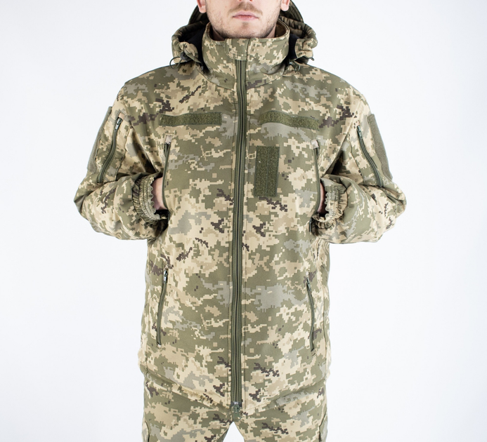 Военная зимняя куртка пиксель ММ-14 ВСУ (Softshell+пух), XL - изображение 2