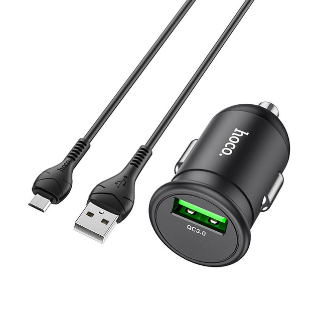 Автомобильная зарядка с быстрой зарядкой QC3.0 + MicroUSB кабель HOCO Z43 |1USB, 3A, QC, 18W| Черный - изображение 2