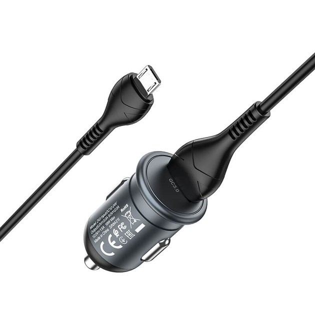 Автомобильная зарядка с быстрой зарядкой QC3.0 + MicroUSB кабель HOCO Z43 |1USB, 3A, QC, 18W| Черный - изображение 4