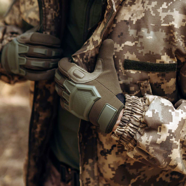 Тактичні сенсорні рукавички з накладками хакі 3223h XL - зображення 1