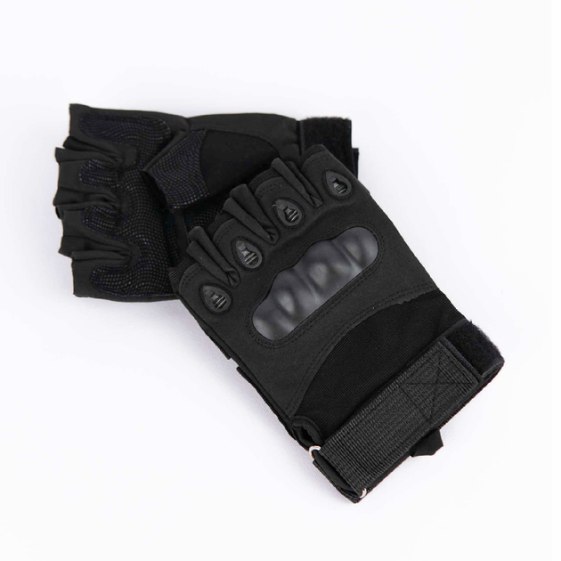 Тактические перчатки беспалые с накладкой черные 2107b XL - изображение 1