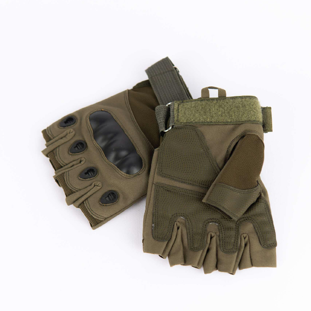 Тактические перчатки беспалые с накладкой хаки 2107k L - изображение 1