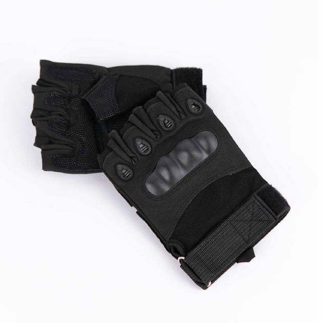 Тактические перчатки беспалые с накладкой черные 2107b L - изображение 1