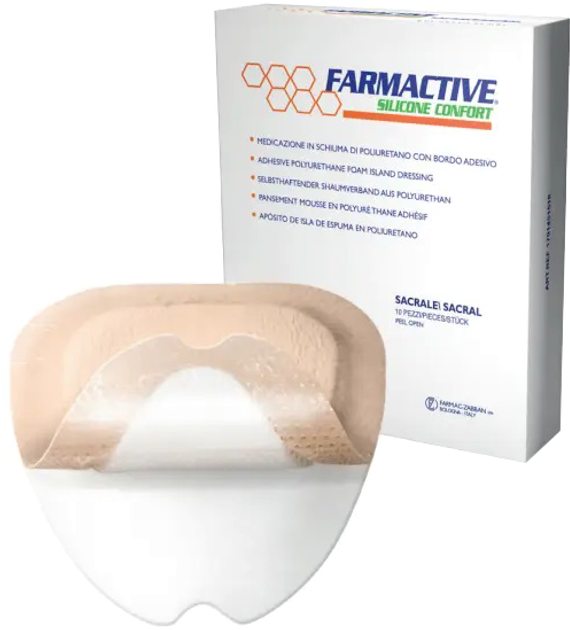 Полиуретановая губчатая повязка Farmac-Zabban силиконовая адгезивная с бортом Farmactive Silicone comfort 20 х 20 см (1701452020) - изображение 1
