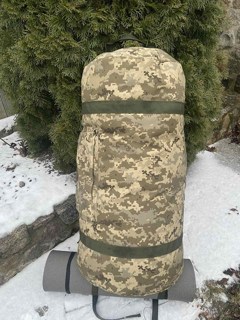 Баул 100 літрів армійський тканина кордура ВСУ тактичний сумка похідний рюкзак з місцем під каремат піксель - зображення 2