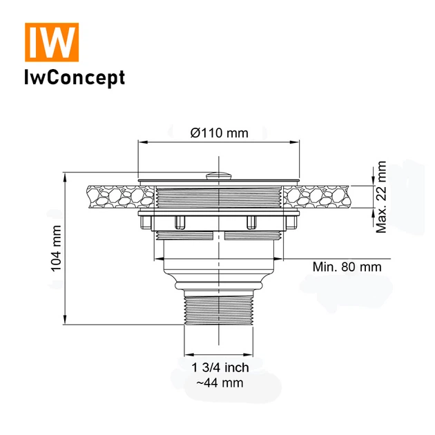Выпуск/слив для мойки с корзиной IwConcept S3001 110mm (1 3/4in) 304 Steel - изображение 4