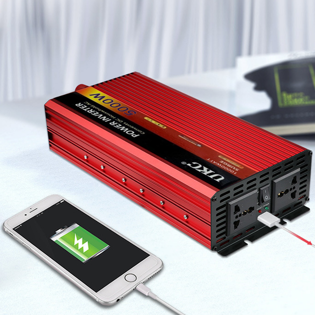 Преобразователь напряжения 12/220 UKC Power Inverter 5000ВТ, USB, 2 розетки, охлаждение, защита от перегрузки - изображение 5