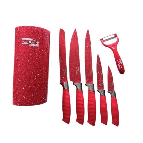 Профессиональный набор ножей Zepline ZP-046 с подставкой набор кухонных ножей 7 предметов Красный - изображение 1