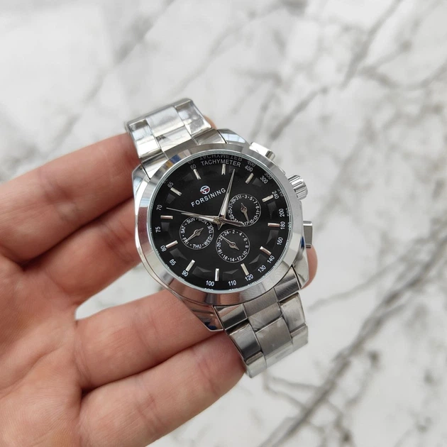 Механические мужские часы Forsining 6917 Black/Silver - изображение 3