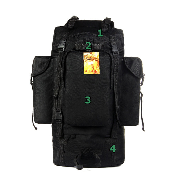Туристичний армійський супер-міцний рюкзак 5.15.b 75 к. с ортопедичесой пластиною Чорний. - зображення 2