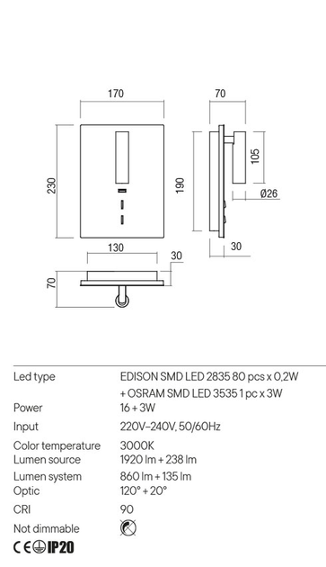 Бра Redo ZEN AP LED 19W USB 3000K BK (5.1.2) 01-2998 - зображення 3