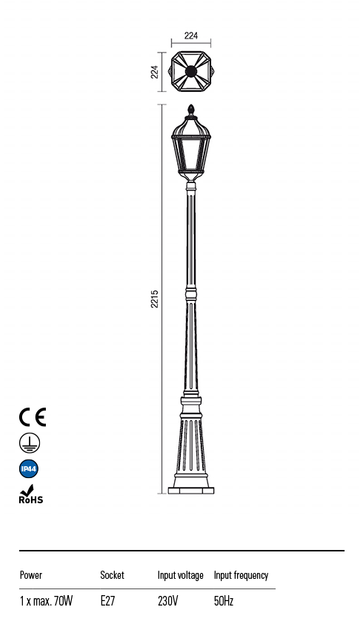 Стовпчик ESSEN ST H221 E27 1X70W IP44 BR(4.1.1) Redo 9662 - зображення 3