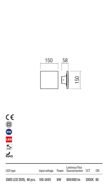 Бра вуличний AURA AP LED 8W IP65 MW 3000K (5.1.2) Redo(SQ) 90370 - зображення 3