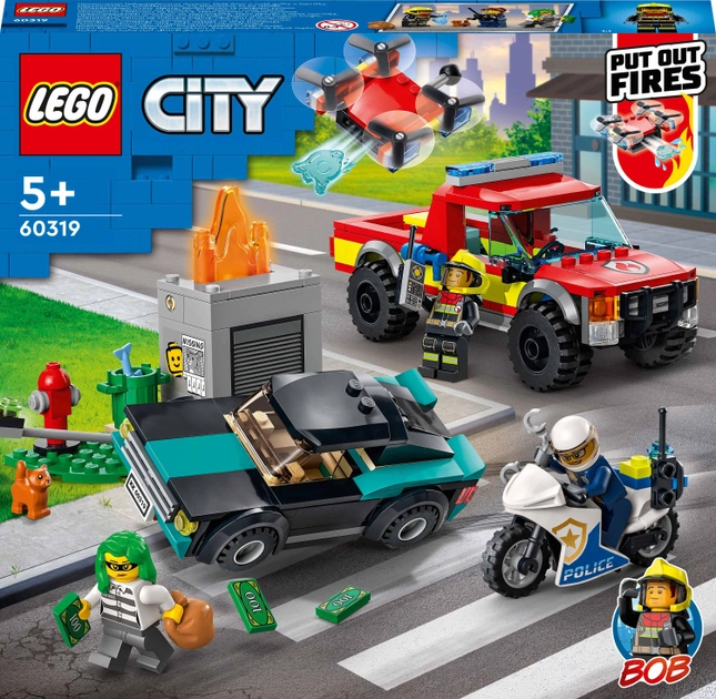 Zestaw LEGO City Straż pożarna i policyjny pościg, 295 elementów (60319) - obraz 1
