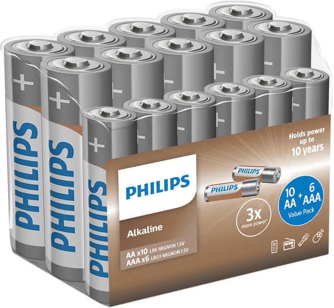 Батарейки Philips Entry Alkaline лужні АА+ААА 10+6 шт (LR036A16F/10) - зображення 1