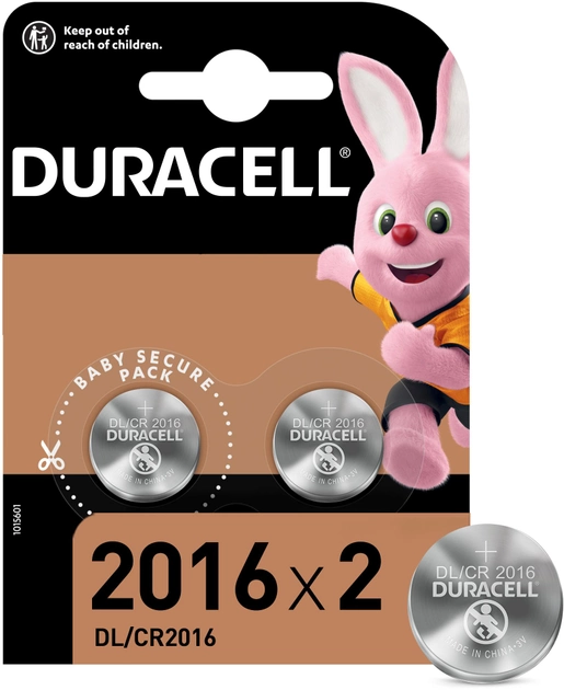 Спеціалізована літієва батарейка типу «таблетка» Duracell 2016 3V,(DL2016/CR2016), 2 шт. (5000394045736) - зображення 1