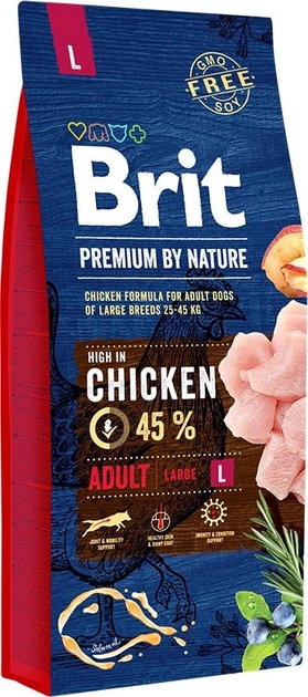 Sucha karma dla dorosłych psów dużych ras Brit Premium Adult L o smaku kurczaka 15 kg (8595602526468) - obraz 2