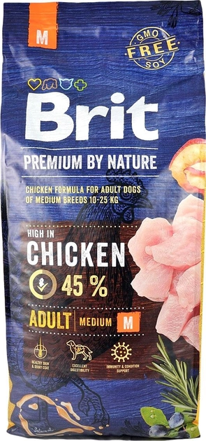 Sucha karma dla psów średnich ras BRIT Premium Adult M z kurczakiem 15 kg (8595602526376) - obraz 2