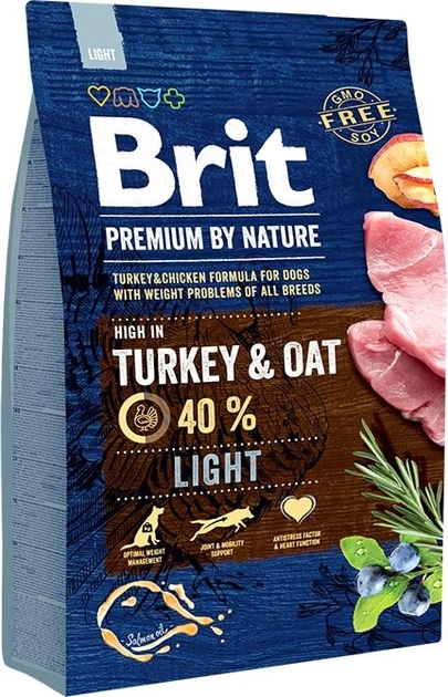 Sucha karma dla psów Brit Premium Light z nadwagą o smaku indyka 3 kg (8595602526581) - obraz 1