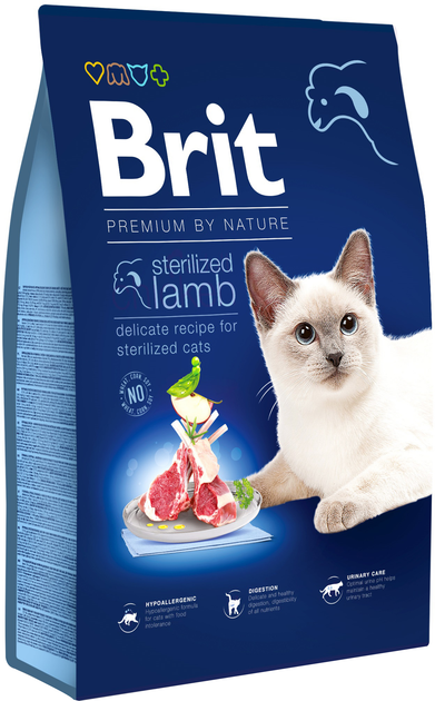 Sucha karma dla kotów sterylizowanych BRIT Premium by Nature Sterilized z jagnięciną 8 kg (8595602553242) - obraz 1