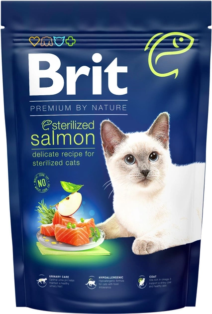 Sucha karma dla kotów sterylizowanych BRIT Premium by Nature Sterilised z łososiem 1,5 kg (8595602553174) - obraz 1