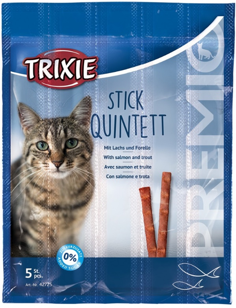 Упаковка ласощів для кішок Trixie 42725 Premio Quadro-Sticks лосось/форель 5 шт х 5 г (4011905427256) - зображення 1