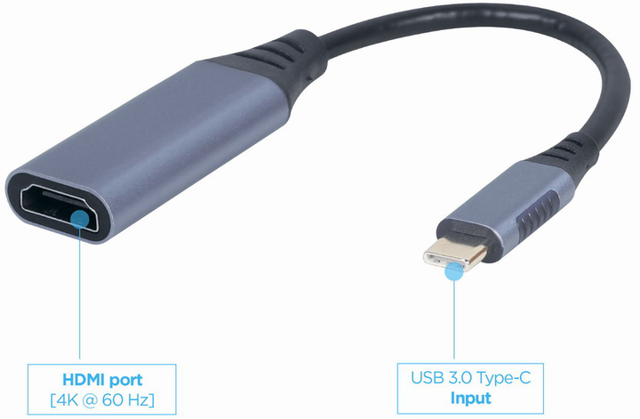 Adapter Cablexpert USB Type-C do HDMI 0,15 m szary (A-USB3C-HDMI-01) - obraz 3