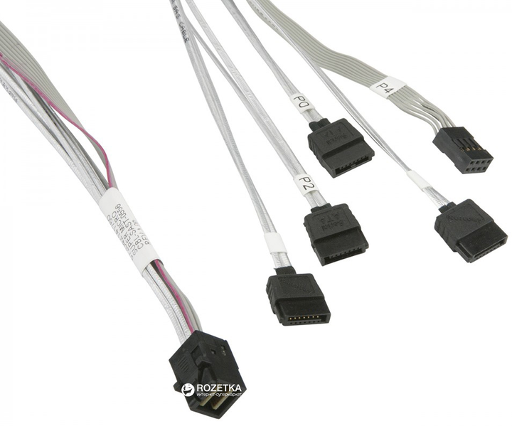 Kabel Supermicro MiniSAS HD do 4 SATA z paskiem bocznym 90/90/75/75/75 cm (CBL-SAST-0556) - obraz 2