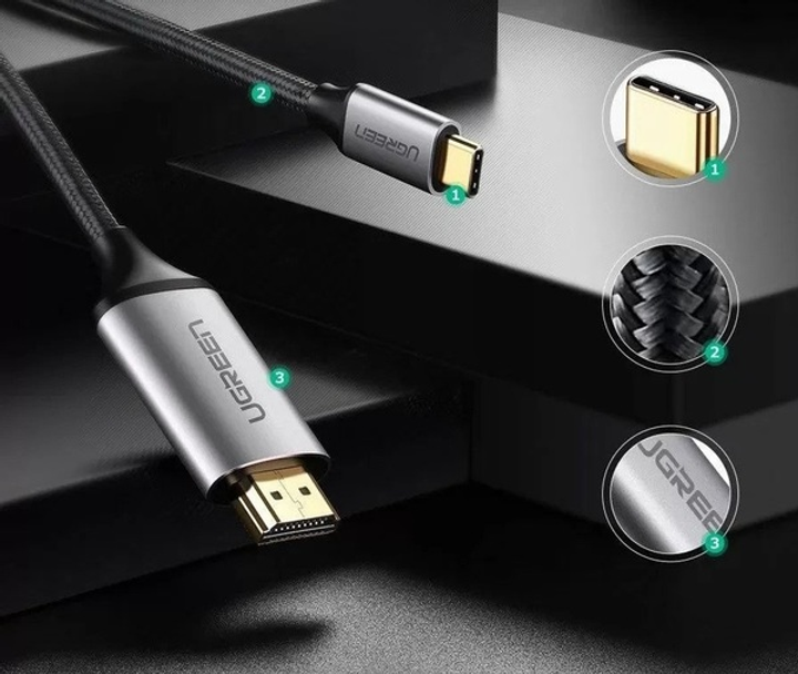 Кабель Ugreen 142 Type-C M — HDMI M Cable Alum. 1.5 м Gray\Black (UGR-50570) - зображення 3