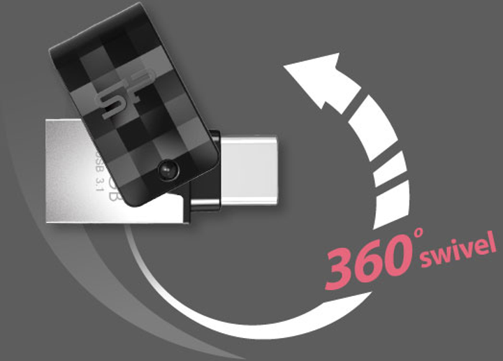 Pendrive Silicon Power Swivel C31 16GB USB 3.1 + Type-C Black/Silver (SP016GBUC3C31V1K) - obraz 8