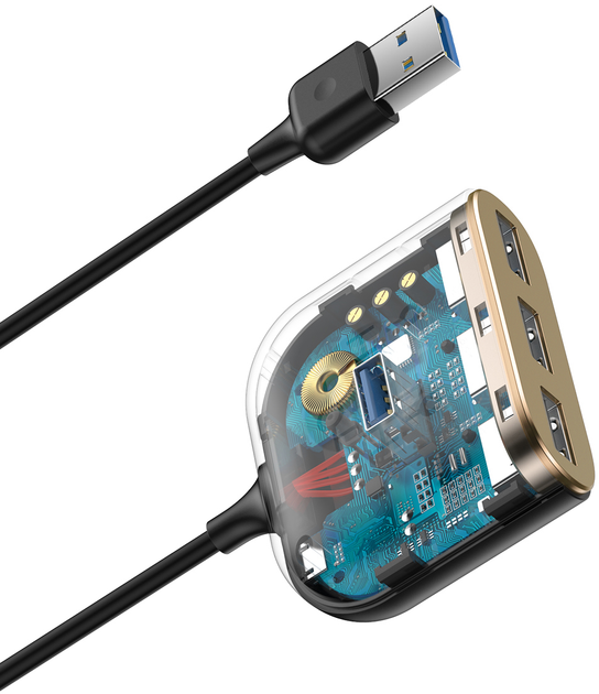 Hub USB Baseus Square Round 4 w 1 USB3.0 - USB 3.0 / 3 x USB 2.0 Czarny (CAHUB-AY01) - obraz 5