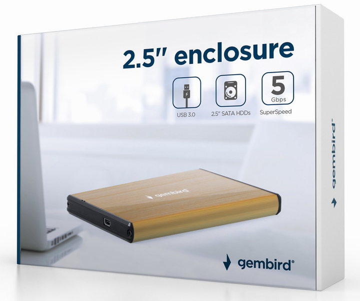 Зовнішня кишеня Gembird для 2.5" SATA USB 3.0 Aluminum Gold (EE2-U3S-3-GL) - зображення 2