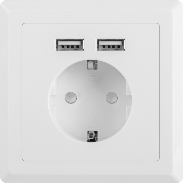 Розетка Lanberg Schuko Socket 2 USB Port 2.1A Біла (AC-WS01-USB2-F) - зображення 1