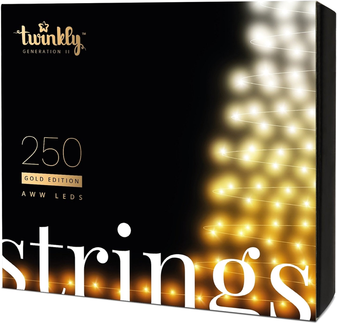 Світлодіодна Smart LED-гірлянда Twinkly Strings AWW 250, BT + Wi-Fi, Gen II, IP44, кабель чорний (TWS250GOP-BEU) - зображення 1