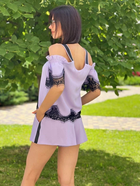 Жіночий костюм Poliit 36 роміру, фіолетовий з мереживом і легким мерцанням - изображение 5