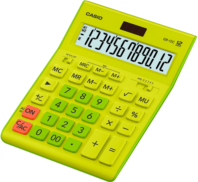 Калькулятор Casio 12-розрядний 155х209х34.5 Жовтий (GR-12C-GN-W-EP) - зображення 1