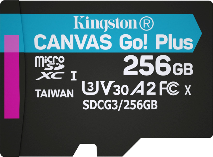 Kingston MicroSDXC 256 GB Płótno Go! Karta Plus Class 10 UHS-I U3 V30 A2 + SD (SDCG3/256 GB) - obraz 2